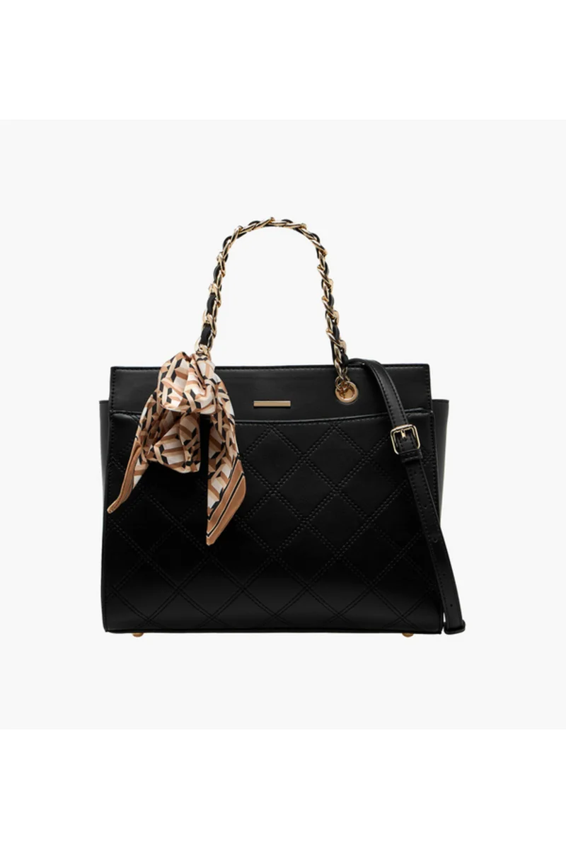 ساشا Jul Quilted Tote Bag with Scarf Accent and Detachable Shoulder Strap